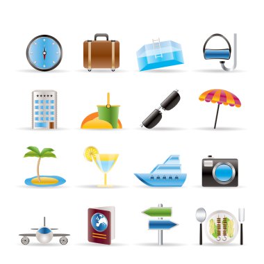 Travel, trip and tourism icons clipart