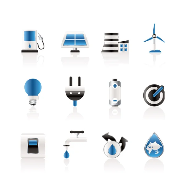 Ecologie, puissance et icônes de l'énergie — Image vectorielle