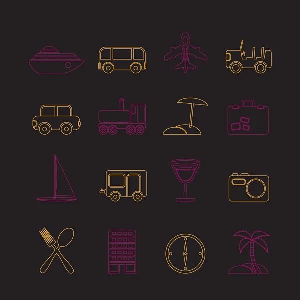 Icônes de voyage, transport, tourisme et vacances — Image vectorielle