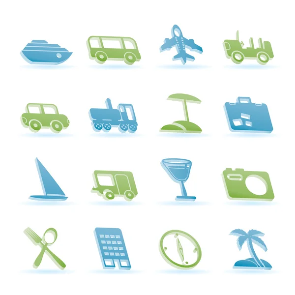 Vakantie, reizen, vervoer en toerisme pictogrammen — Stockvector