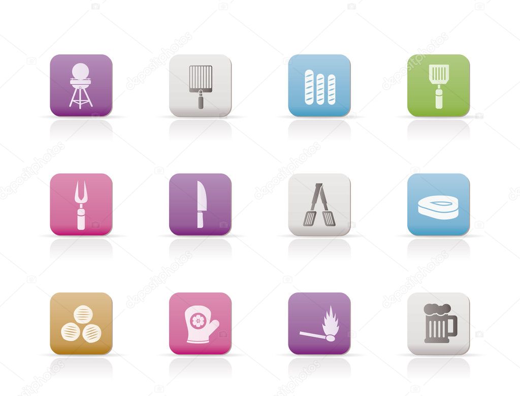 Picnic, barbecue and grill icons
