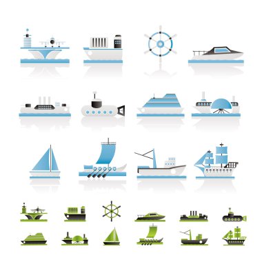 Different types of boat and ship icons clipart