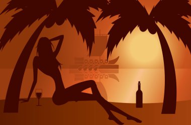 Beautiful woman silhouette on a beach clipart