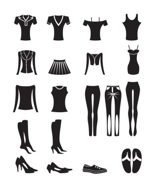 Woman and female clothes icons clipart