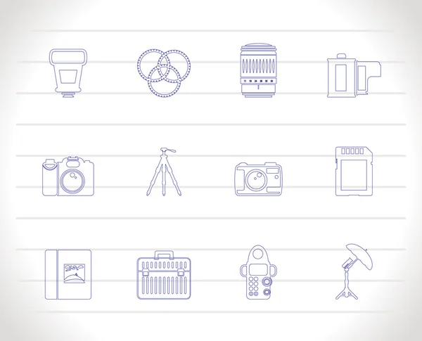 Ícones de equipamentos de fotografia — Vetor de Stock
