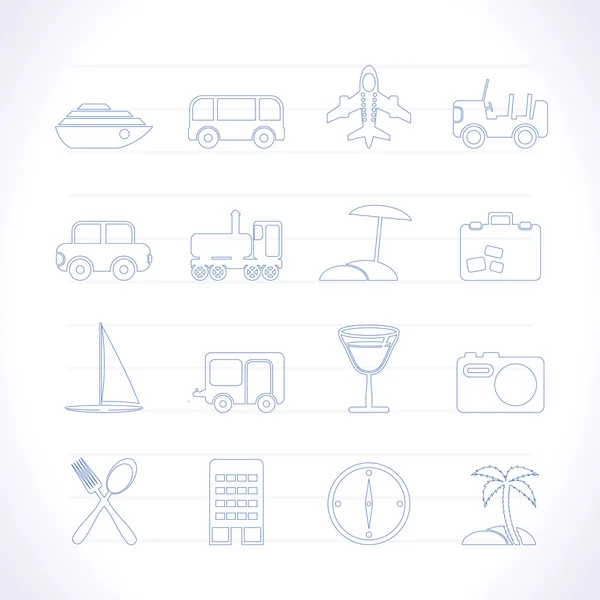 Vakantie, reizen, vervoer en toerisme pictogrammen — Stockvector
