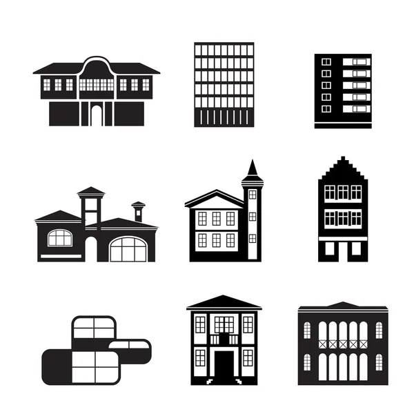 不同类型的房屋和建筑物 — 图库矢量图片