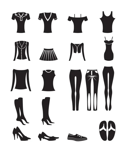 Donna e vestiti femminili icone — Vettoriale Stock