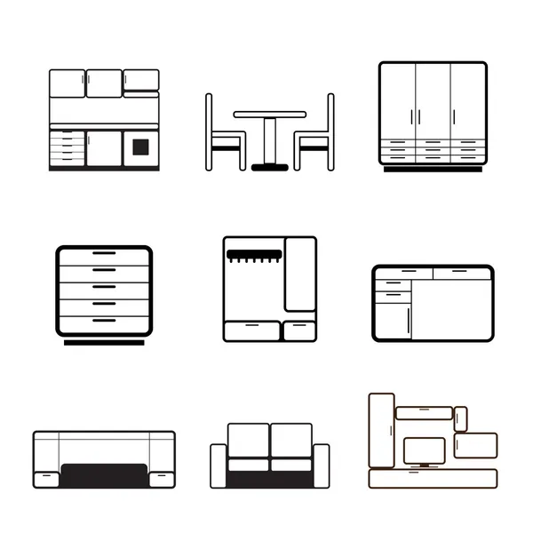 Móveis e ícones de mobiliário — Vetor de Stock