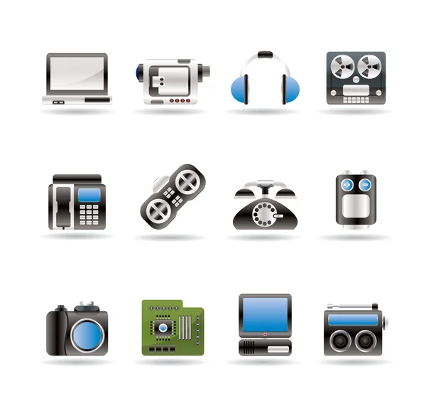 Icônes de l'électronique, des médias et de l'équipement technique — Image vectorielle