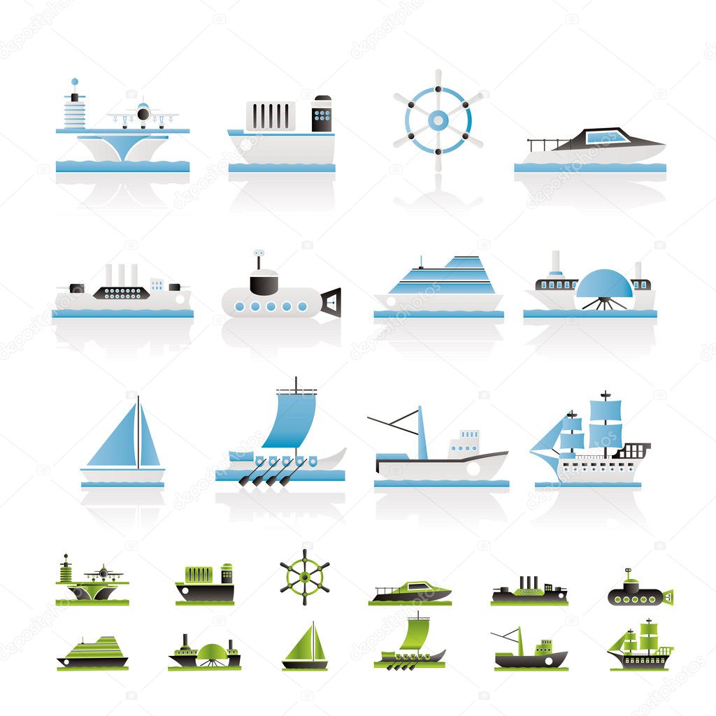 Different types of boat and ship icons