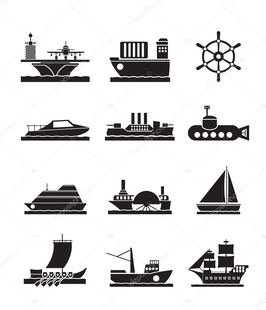 Different types of boat and ship icons
