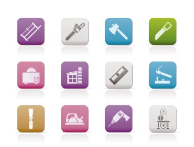 Woodworking industry and Woodworking tools icons clipart