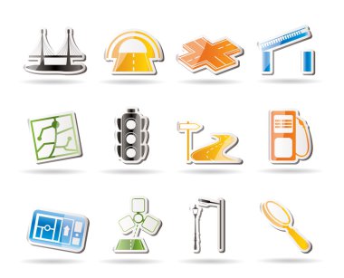 Simple Road, navigation and travel icons clipart