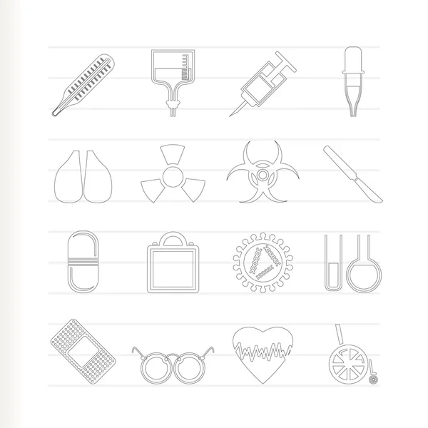 Zbiór ikon o tematyce medycznej i znaki ostrzegawcze — Wektor stockowy