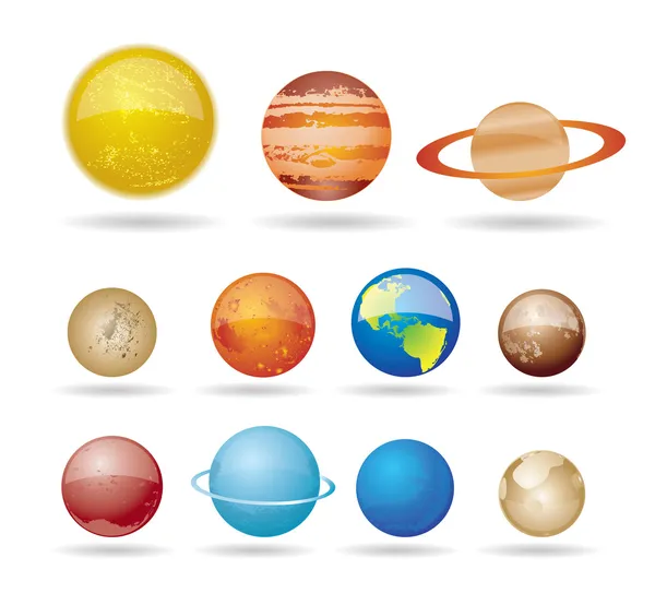 Planètes et soleil de notre système solaire — Image vectorielle
