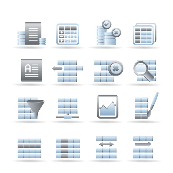 Base de datos e iconos de formato de tabla — Vector de stock