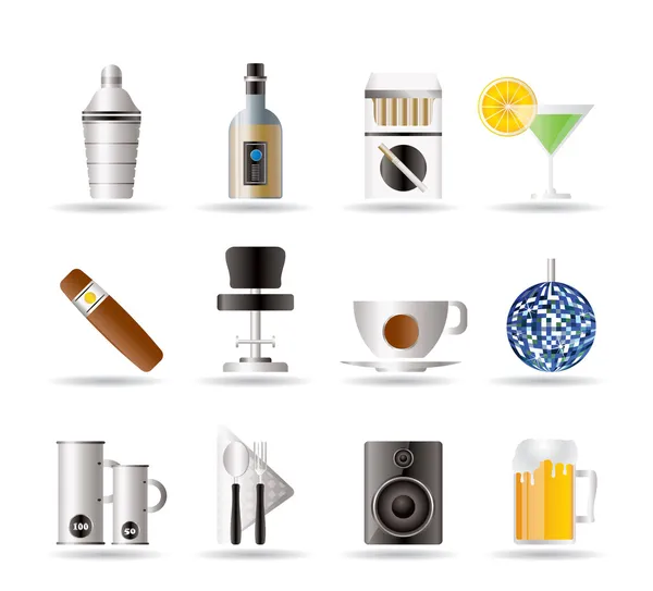 Noční klub, bar a pití ikony — Stockový vektor