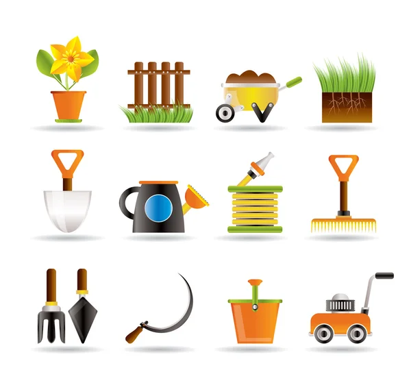 Symbole für Garten und Gartengeräte — Stockvektor