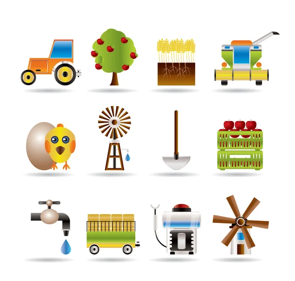 Farming industry and farming tools icons — Stock Vector