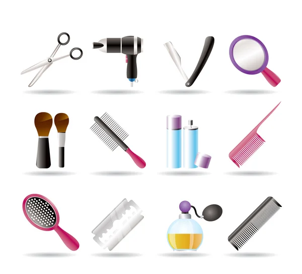 Iconos cosméticos, maquillaje y peluquería — Vector de stock