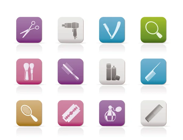 Cosmetic, make up and hairdressing icons — Stock Vector