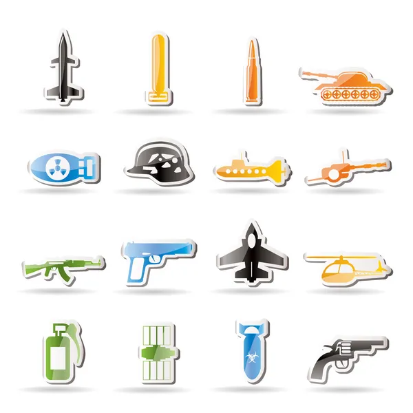 Jednoduché ikony zbraní, zbraní a války — Stockový vektor
