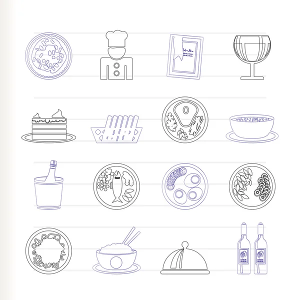 Restaurang, mat och dryck ikoner — Stock vektor