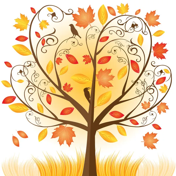 Beautiful autumn tree with fall Leafs — Stock Vector