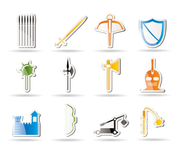 Bras et objets médiévaux simples icônes — Image vectorielle