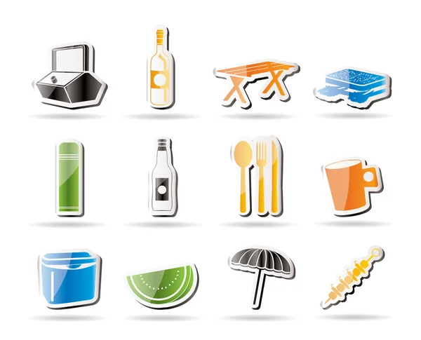 Simple Picnic and holiday icons — Stock Vector