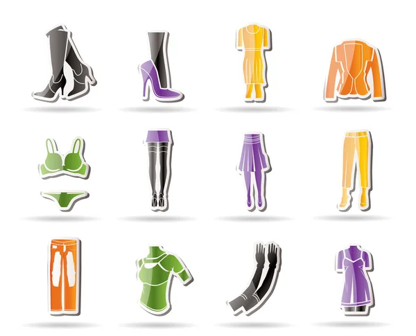 Vrouw en vrouwelijke kleding eenvoudige pictogrammen — Stockvector