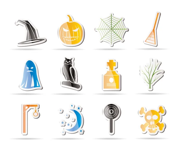 Pack icône halloween simple avec chauve-souris, citrouille, sorcière, fantôme, chapeau — Image vectorielle