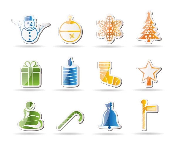 Hermosos iconos de Navidad e invierno — Vector de stock