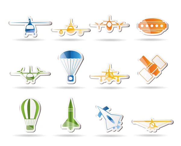 Verschiedene Arten von Flugzeugabbildungen und -symbolen — Stockvektor