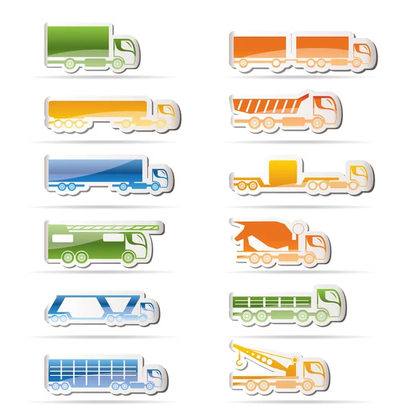 Diversi tipi di camion e autocarri icone — Vettoriale Stock