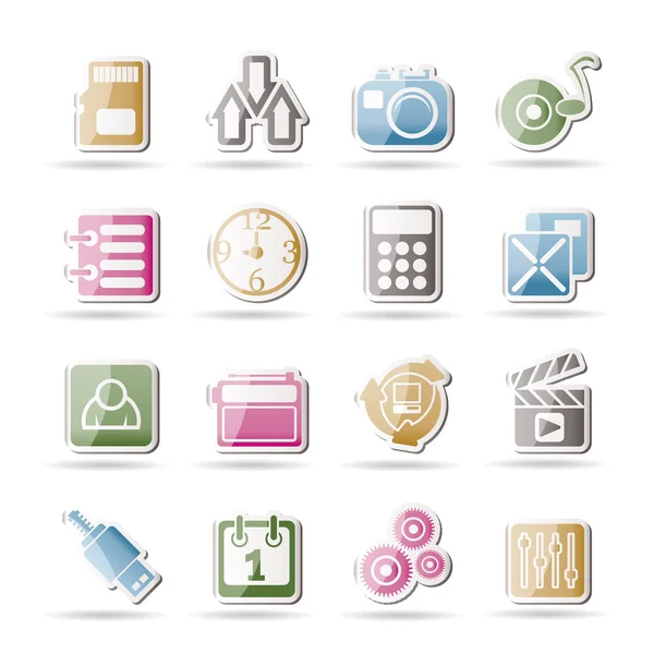 Phone performance, internet and office icons — Stock Vector