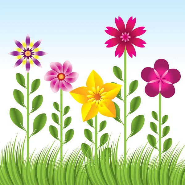 Fondo de flores abstracto con hierba — Vector de stock