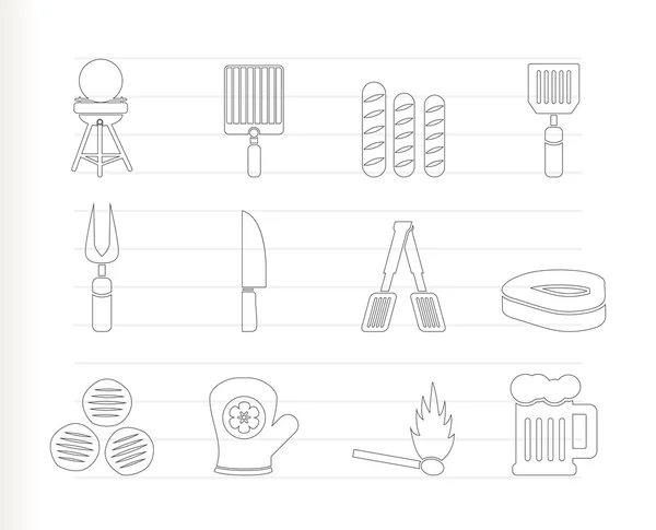 Picknick en barbecue grill pictogrammen — Stockvector