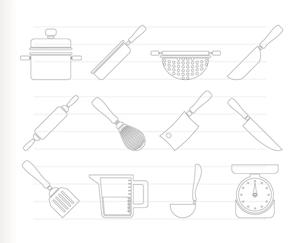Attrezzature e utensili da cucina icone — Vettoriale Stock