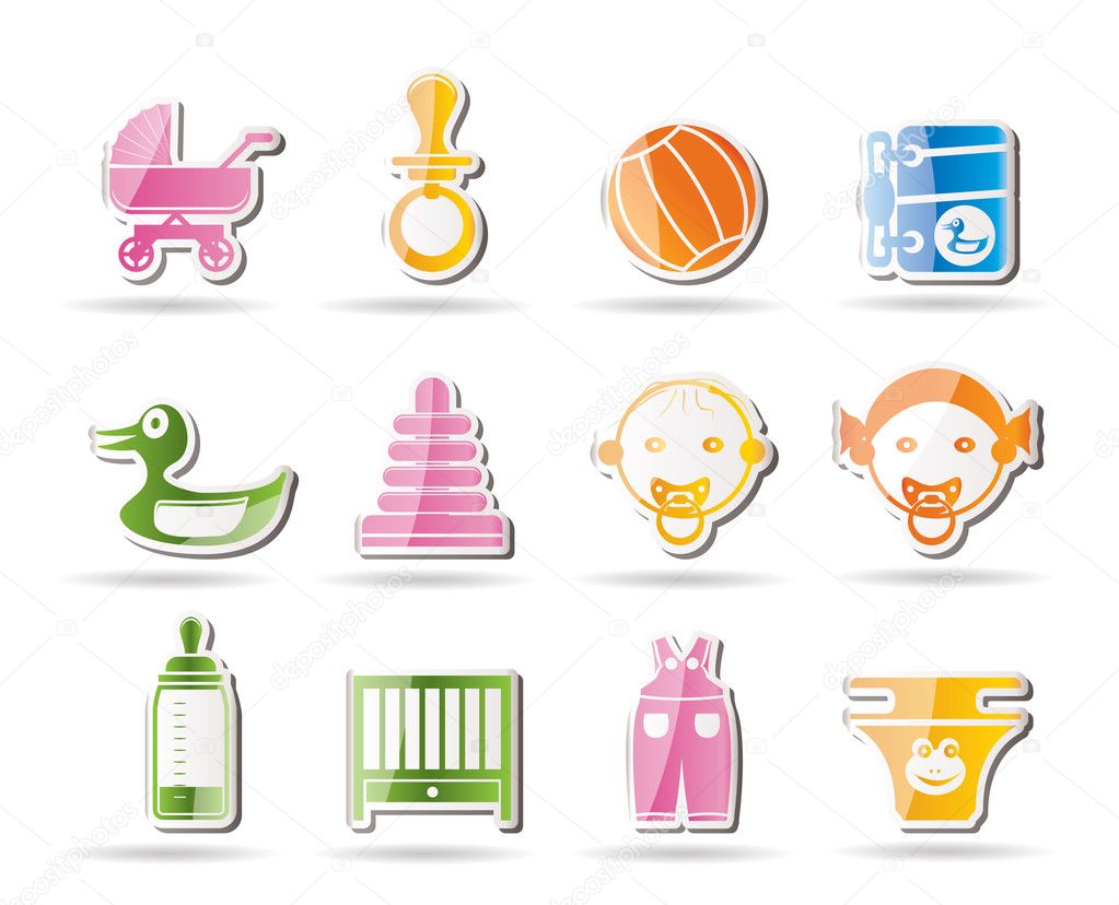 Eenvoudige en baby online winkel pictogrammen vectorafbeelding © stoyanh ⬇ Vectorstock #5063320