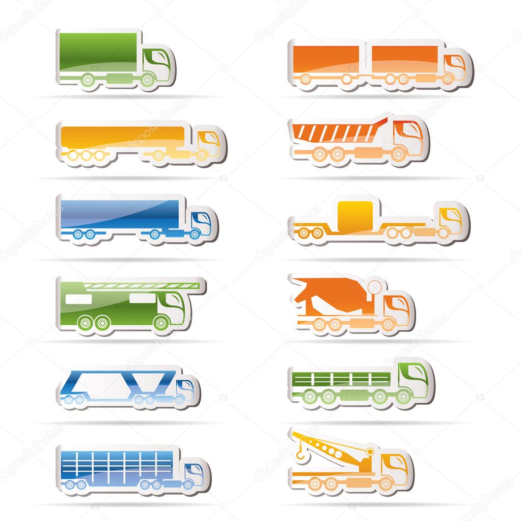 Different types of trucks and lorries icons