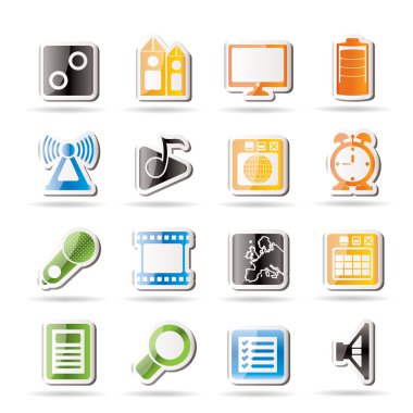 Mobile phone performance, internet and office icons clipart