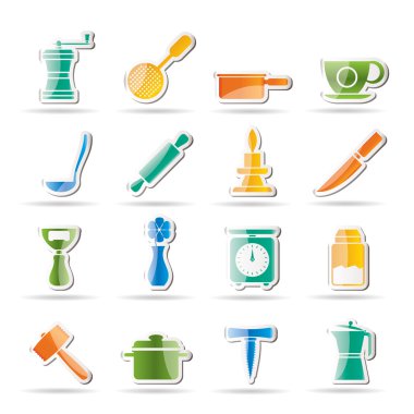 Kitchen and household tools icons clipart