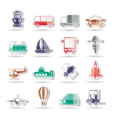 Transportation, travel and shipment icons clipart