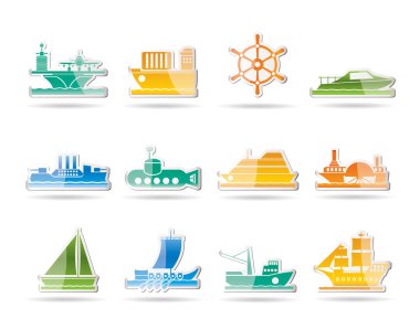 Different types of boat and ship icons clipart