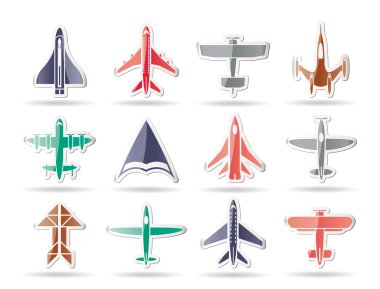 Different types of plane icons clipart