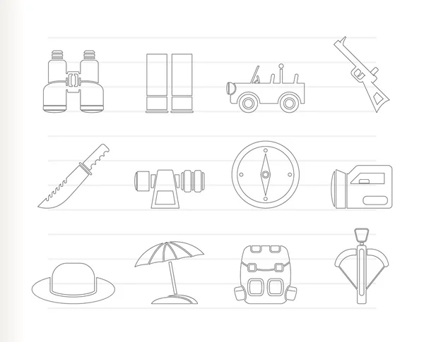 Iconos de safari, caza y vacaciones — Vector de stock