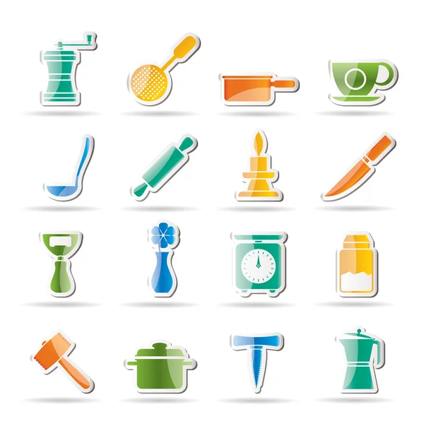 Cozinha e ícones de ferramentas domésticas —  Vetores de Stock