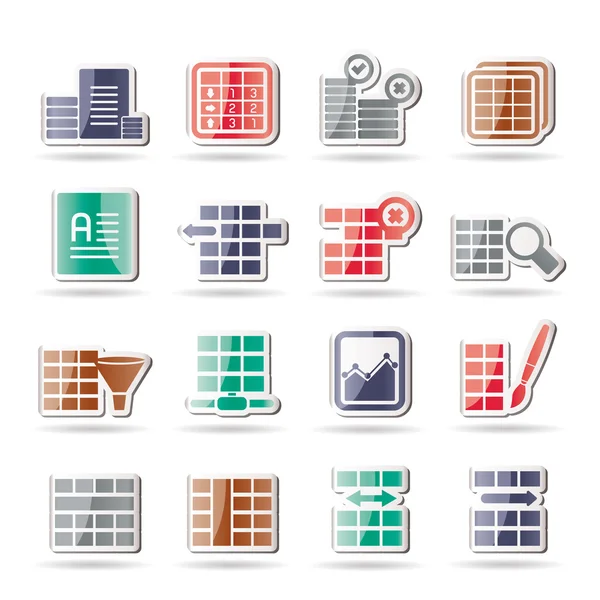 Icone di formattazione del database e della tabella — Vettoriale Stock